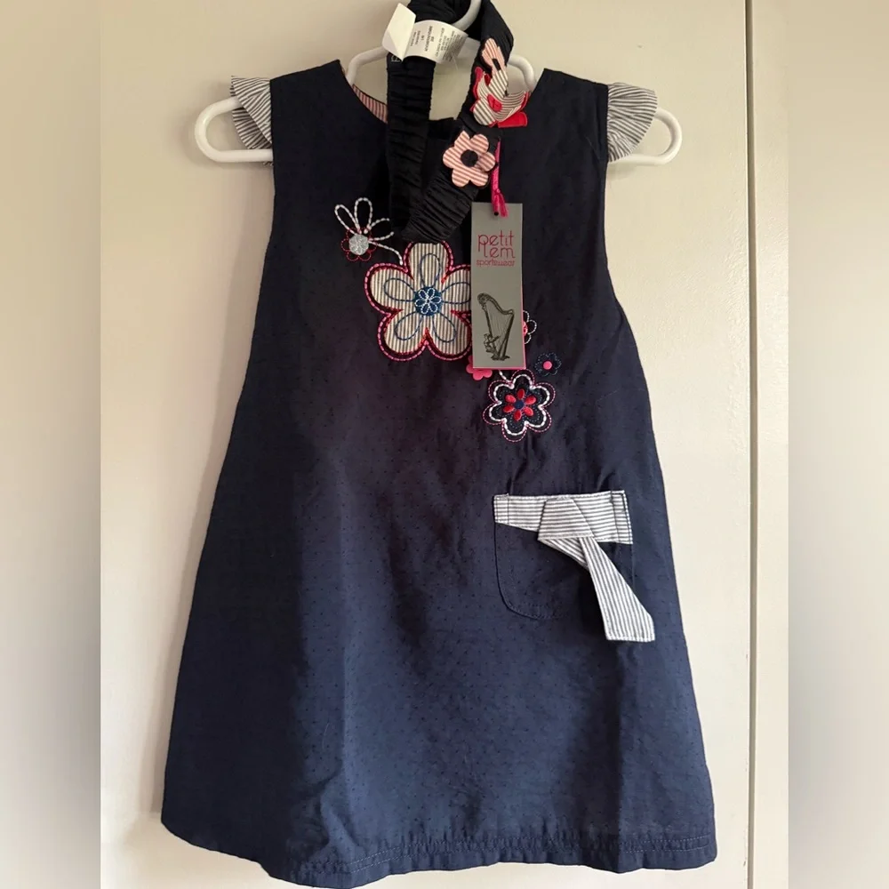 NWT | Petit Lem Floral Embroidered 3PC set w/ Bloomers & headband, 18M, MSRP $62